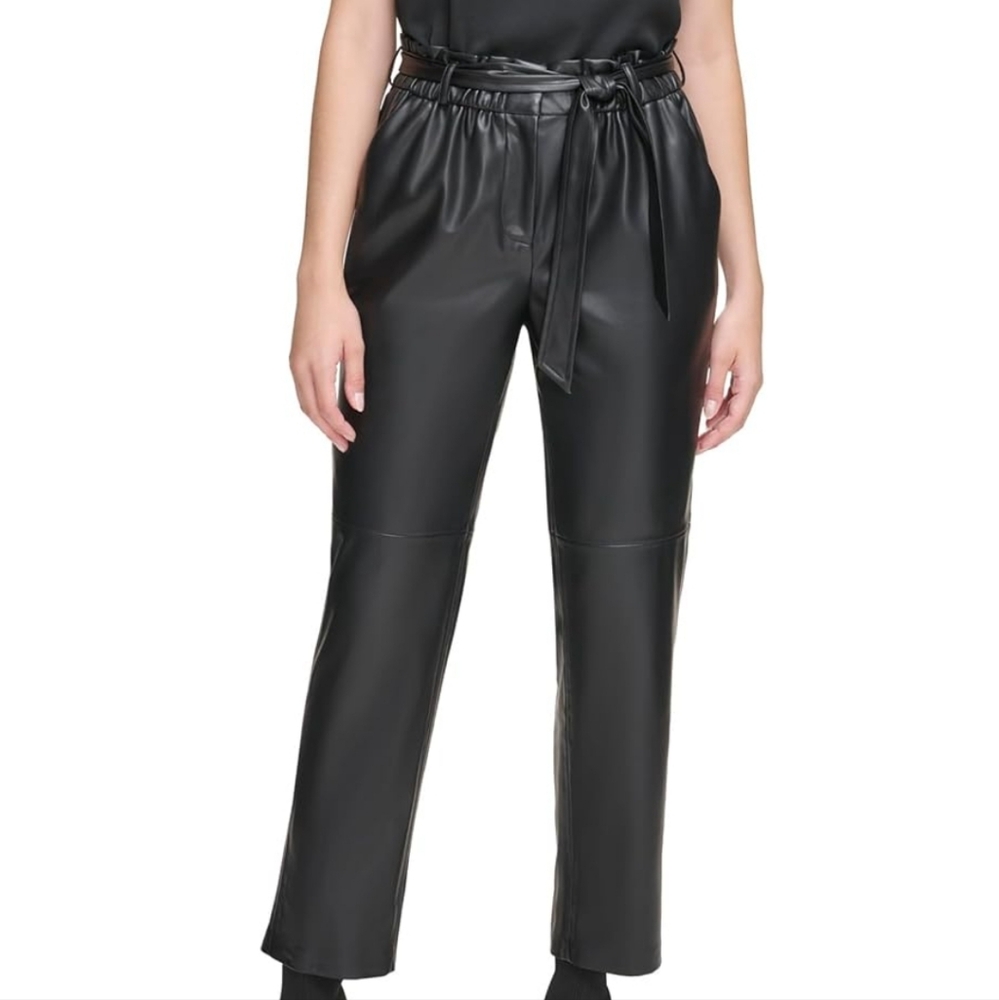 Calvin Klein Women's Tie‎ Waist Faux Leather Pant